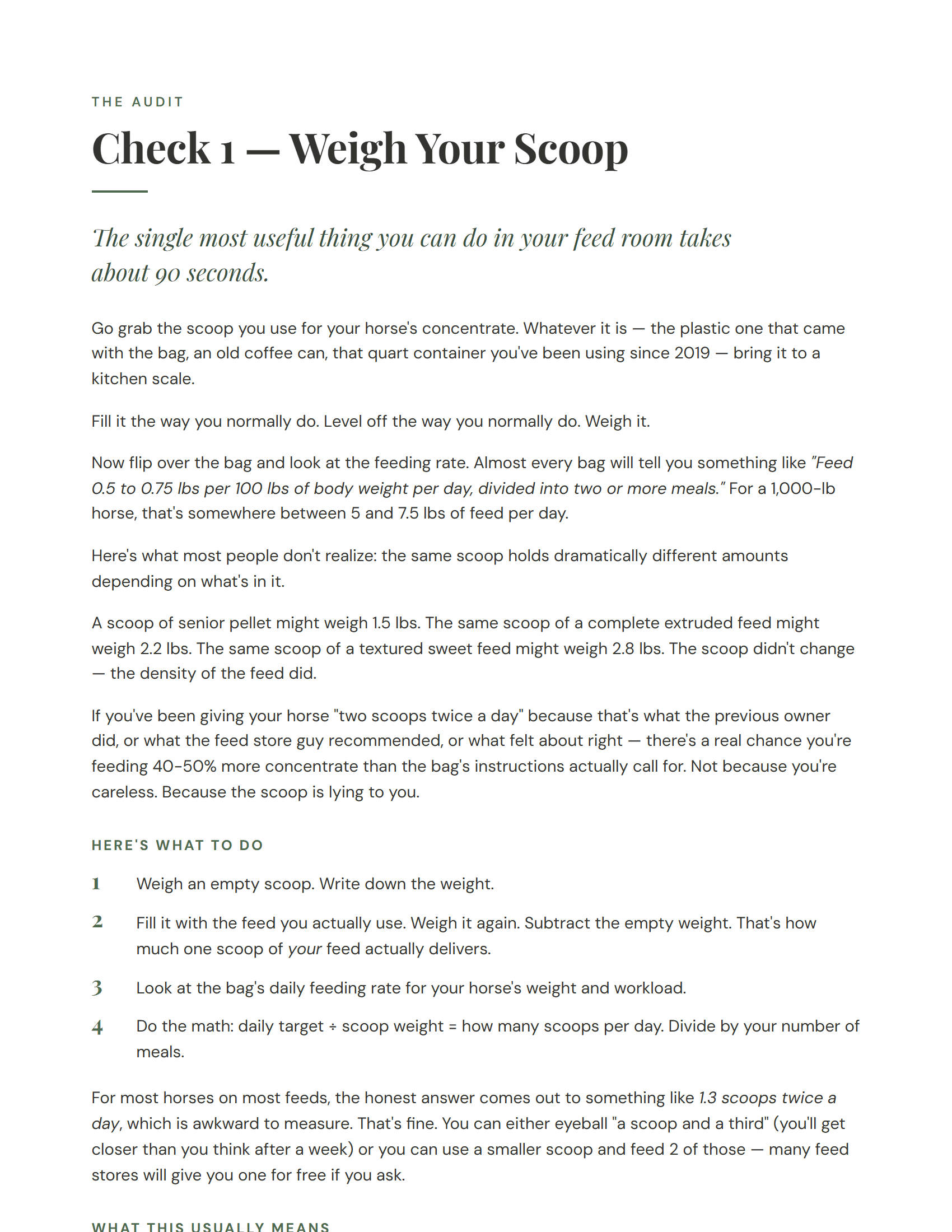 The Pure Horse Feed Room Audit — Check 1 interior page